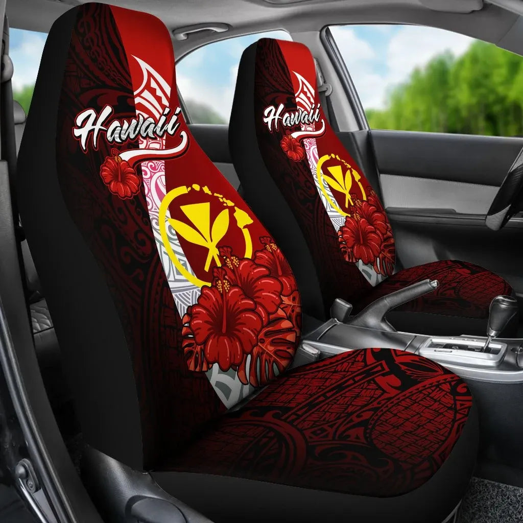 Hawaii Polynesian Car Seat Covers - Coat Of Arm With Hibiscus