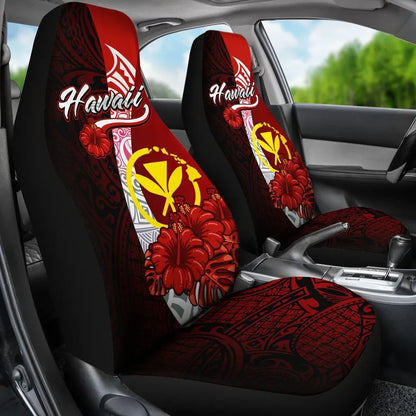 Hawaii Polynesian Car Seat Covers - Coat Of Arm With Hibiscus