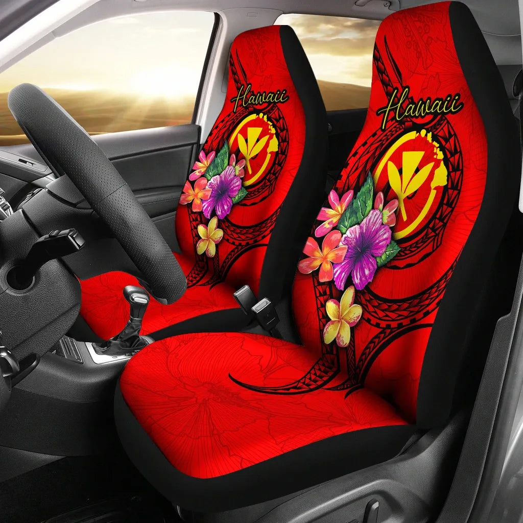 Hawaii Polynesian Car Seat Covers - Floral With Seal Red