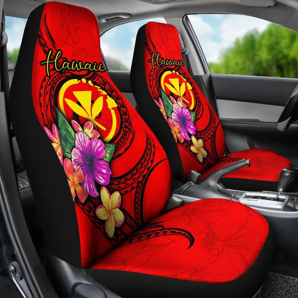 Hawaii Polynesian Car Seat Covers - Floral With Seal Red