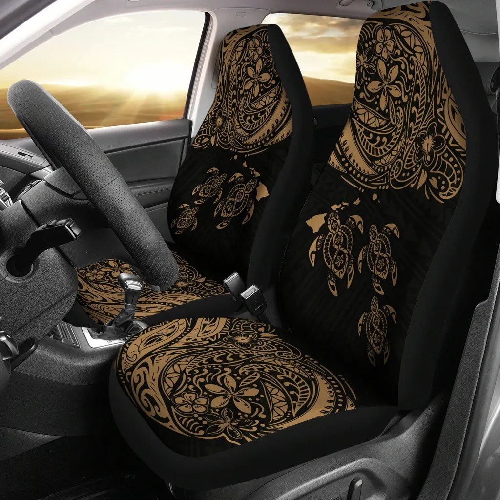 Hawaii Polynesian Car Seat Covers - Gold Sea Turtle Hibiscus Plumeria