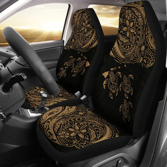 Hawaii Polynesian Car Seat Covers - Gold Sea Turtle Hibiscus Plumeria