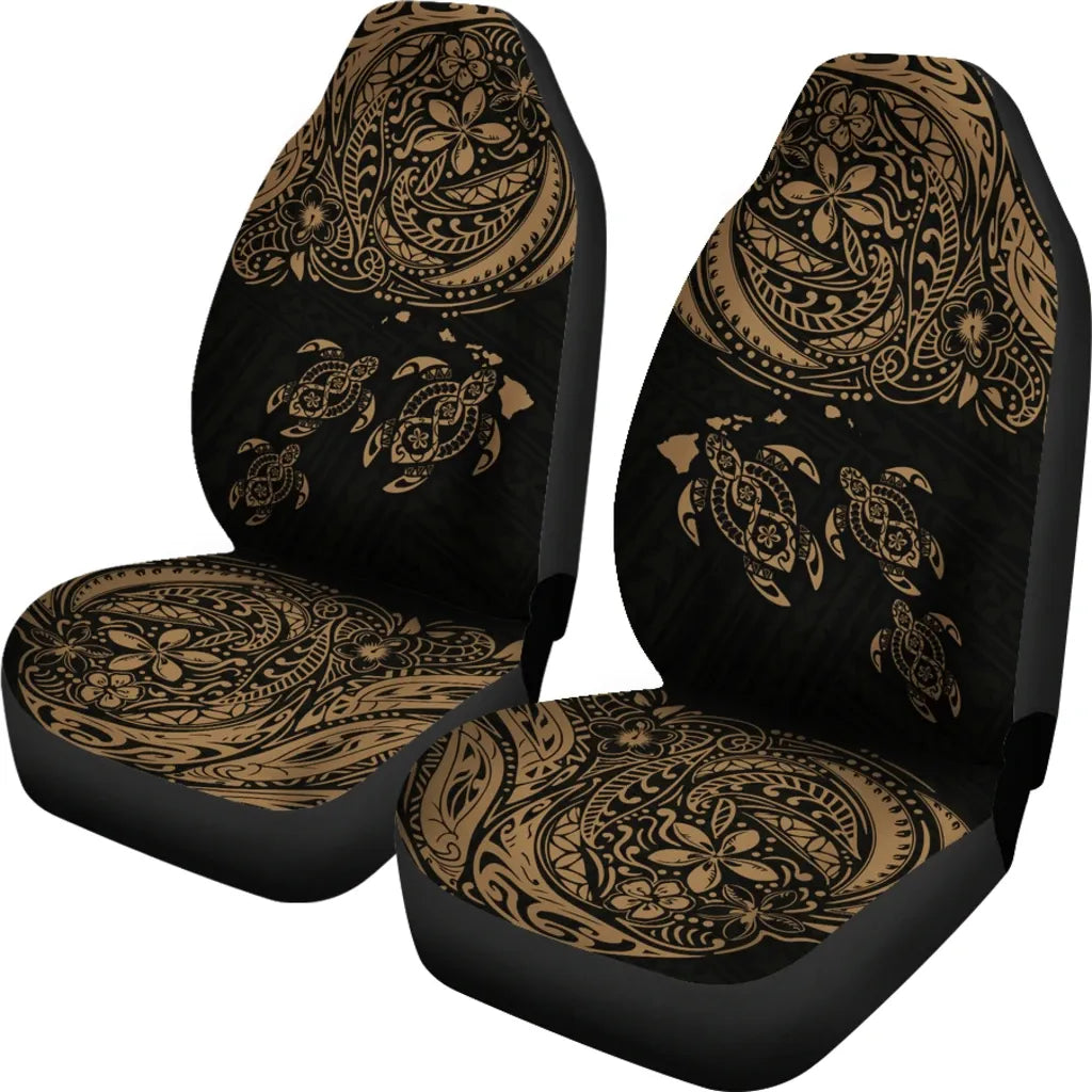 Hawaii Polynesian Car Seat Covers - Gold Sea Turtle Hibiscus Plumeria