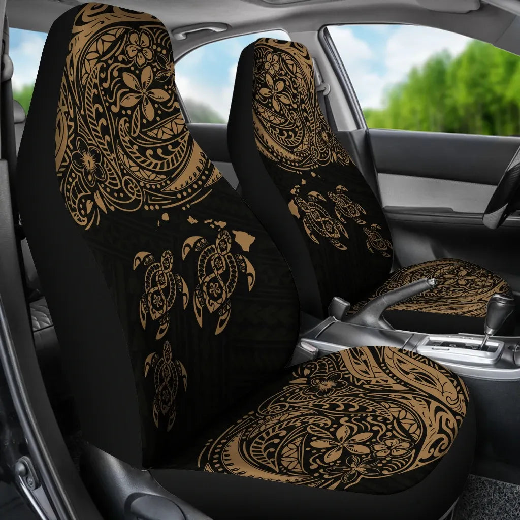 Hawaii Polynesian Car Seat Covers - Gold Sea Turtle Hibiscus Plumeria