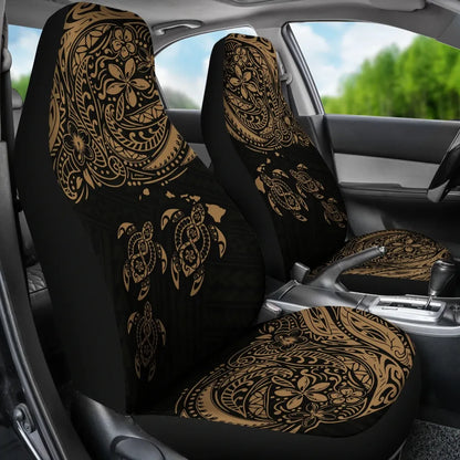 Hawaii Polynesian Car Seat Covers - Gold Sea Turtle Hibiscus Plumeria