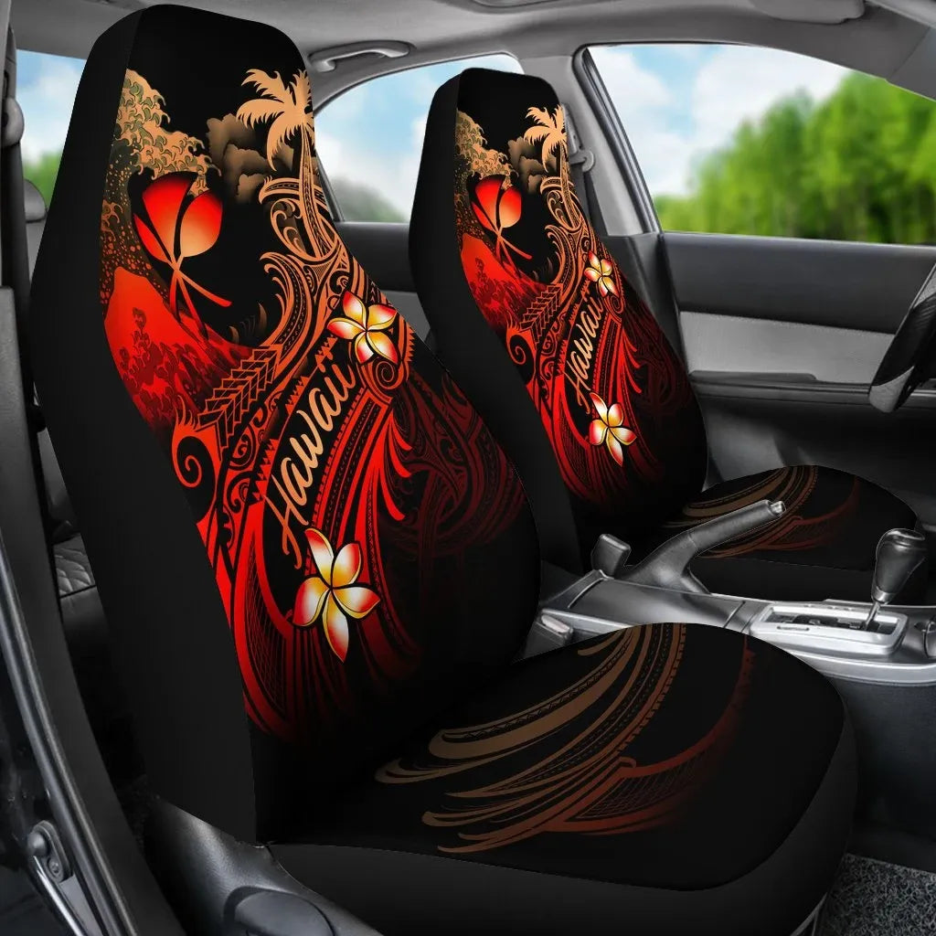 Hawaii Polynesian Car Seat Covers - Plumeria Flowers And Waves