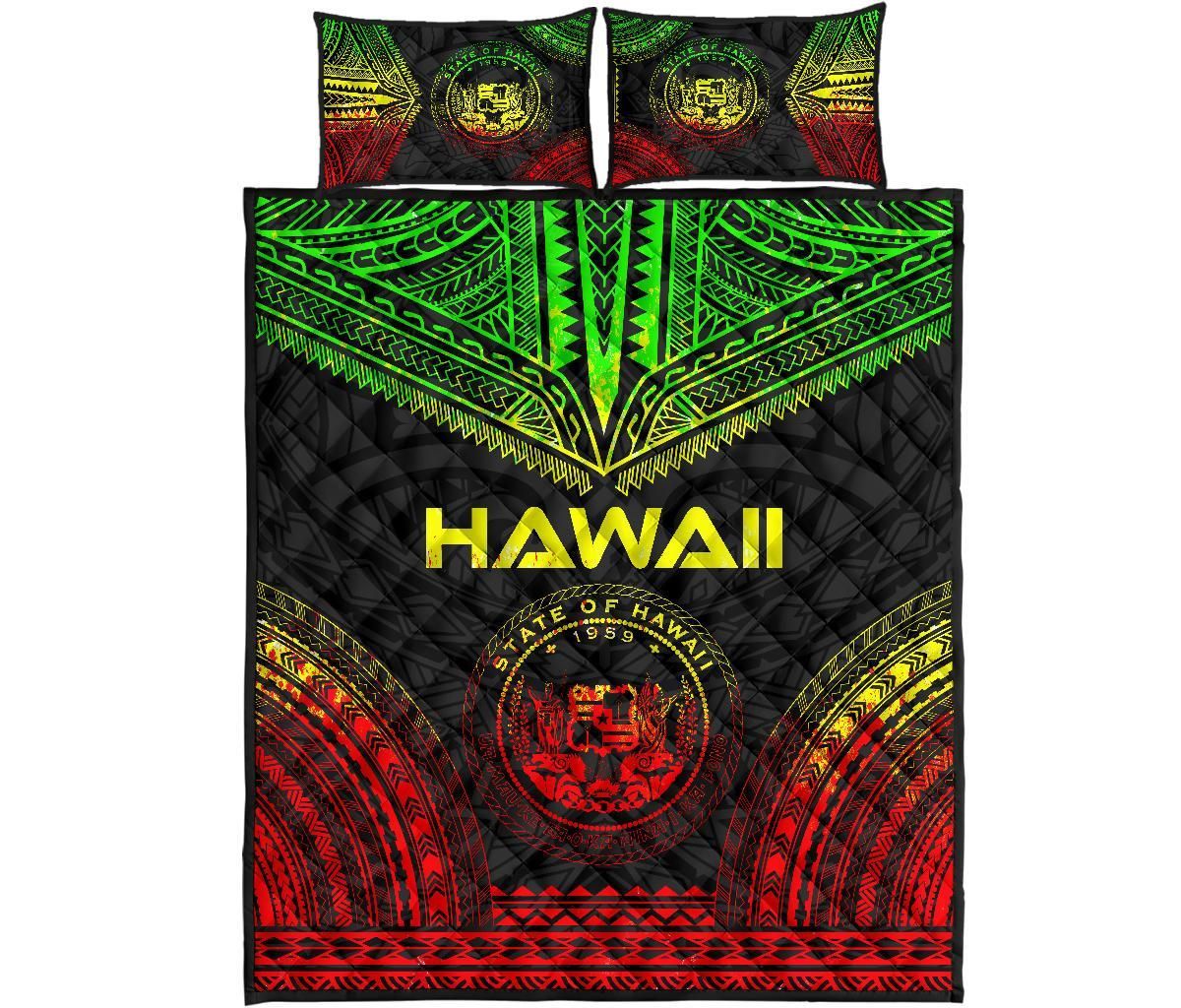 Hawaii Polynesian Chief Quilt Bed Set - Hawaii Seal Polynesian Tattoo Reggae Version