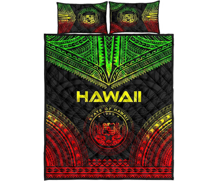 Hawaii Polynesian Chief Quilt Bed Set - Hawaii Seal Polynesian Tattoo Reggae Version