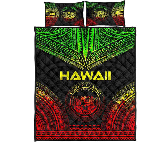 Hawaii Polynesian Chief Quilt Bed Set - Hawaii Seal Polynesian Tattoo Reggae Version
