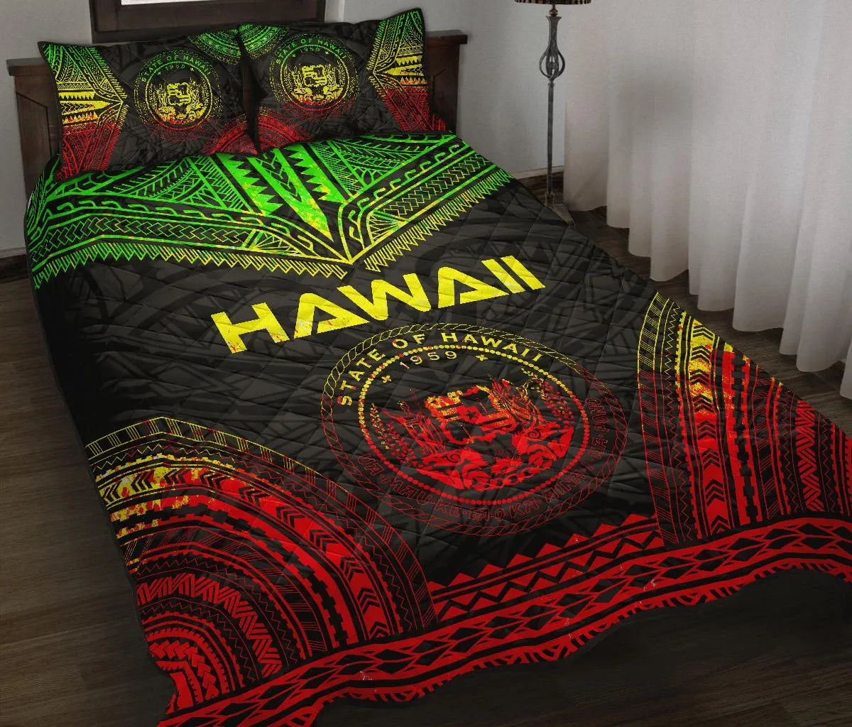 Hawaii Polynesian Chief Quilt Bed Set - Hawaii Seal Polynesian Tattoo Reggae Version