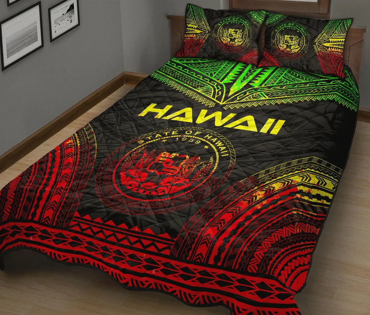 Hawaii Polynesian Chief Quilt Bed Set - Hawaii Seal Polynesian Tattoo Reggae Version