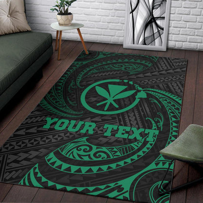 Hawaii Polynesian Custom Personalised Area Rug - Green Tribal Wave