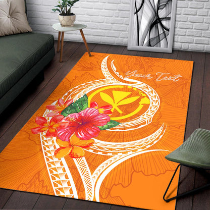 Hawaii Polynesian Custom Personalised Area Rug - Orange Floral With Seal