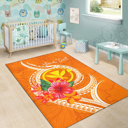 Hawaii Polynesian Custom Personalised Area Rug - Orange Floral With Seal