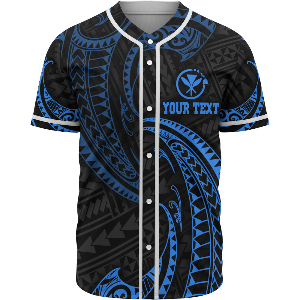Hawaii Polynesian Custom Personalised Baseball Shirt - Blue Tribal Wave