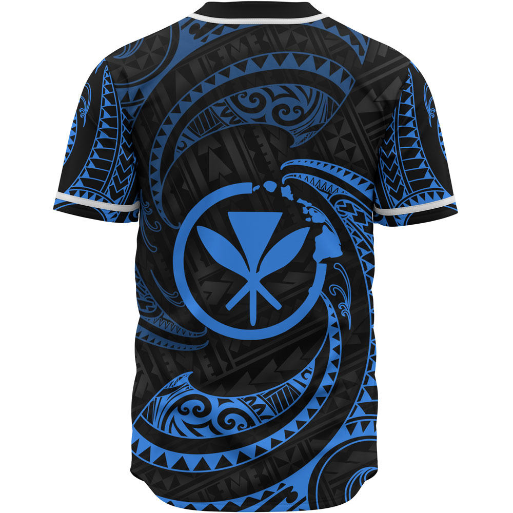 Hawaii Polynesian Custom Personalised Baseball Shirt - Blue Tribal Wave