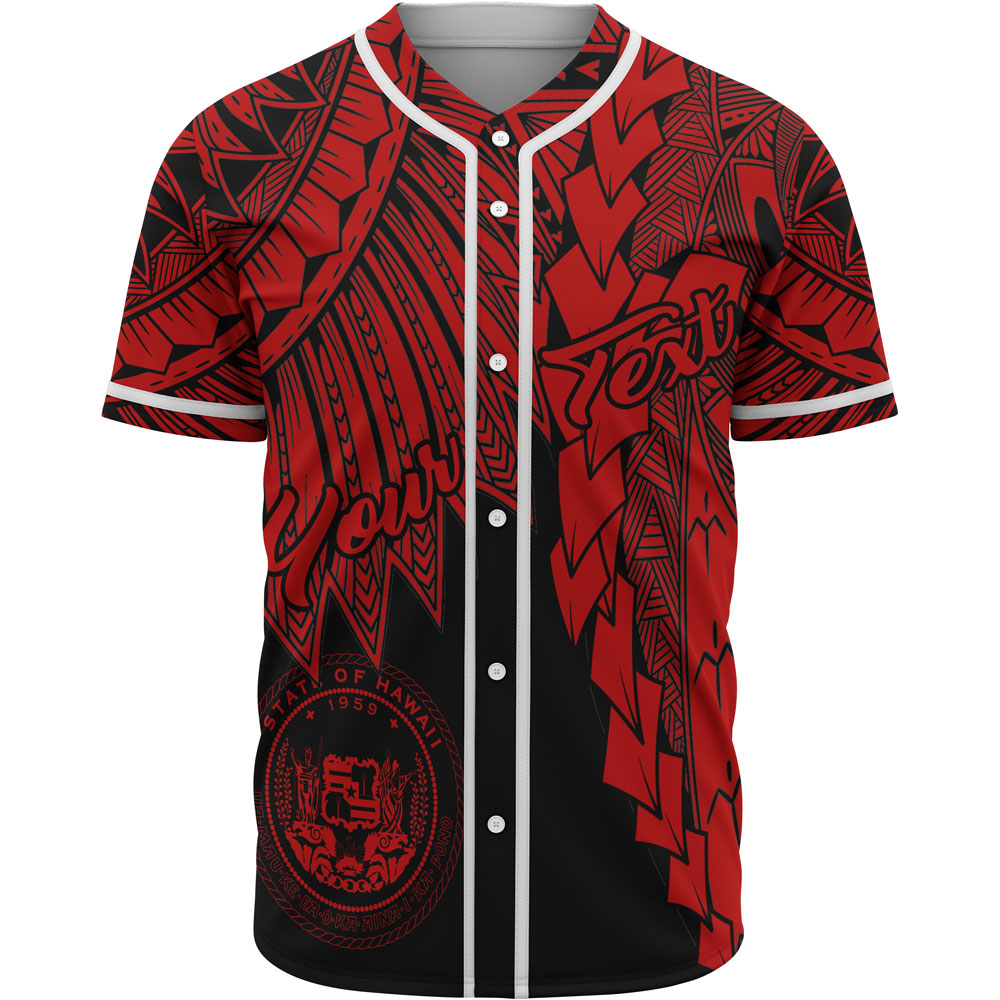 Hawaii Polynesian Custom Personalised Baseball Shirt - Tribal Wave Tattoo Red