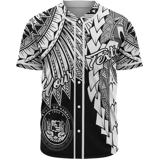 Hawaii Polynesian Custom Personalised Baseball Shirt - Tribal Wave Tattoo White