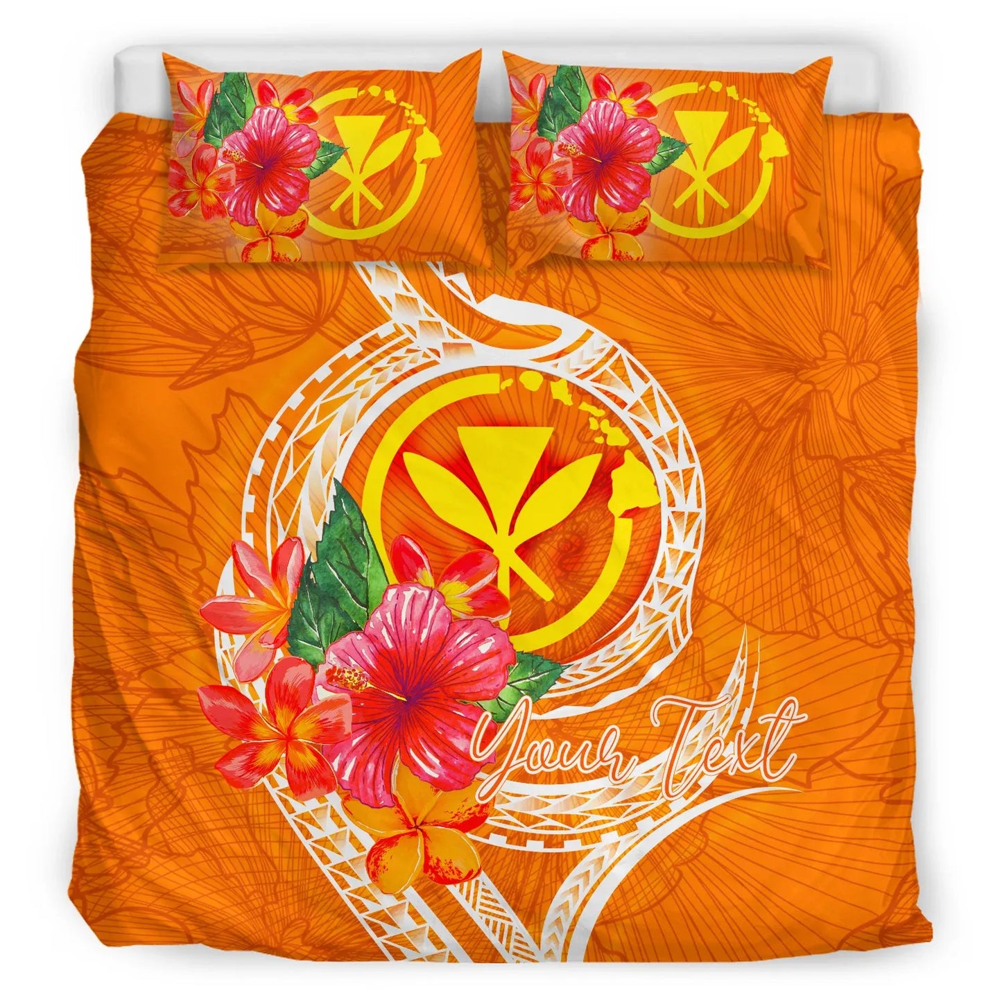 Hawaii Polynesian Custom Personalised Bedding Set - Orange Floral With Seal
