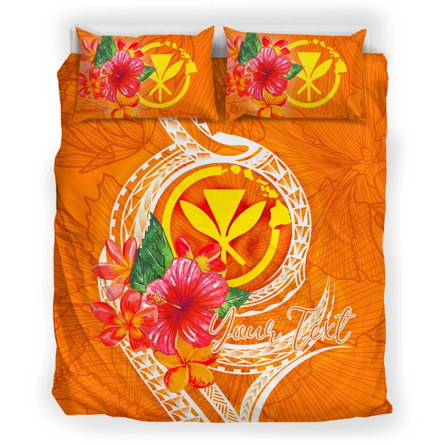 Hawaii Polynesian Custom Personalised Bedding Set - Orange Floral With Seal