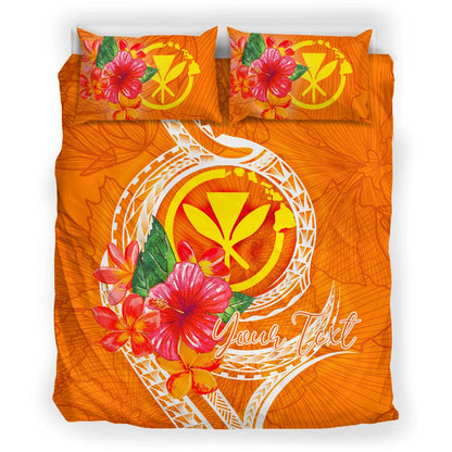 Hawaii Polynesian Custom Personalised Bedding Set - Orange Floral With Seal