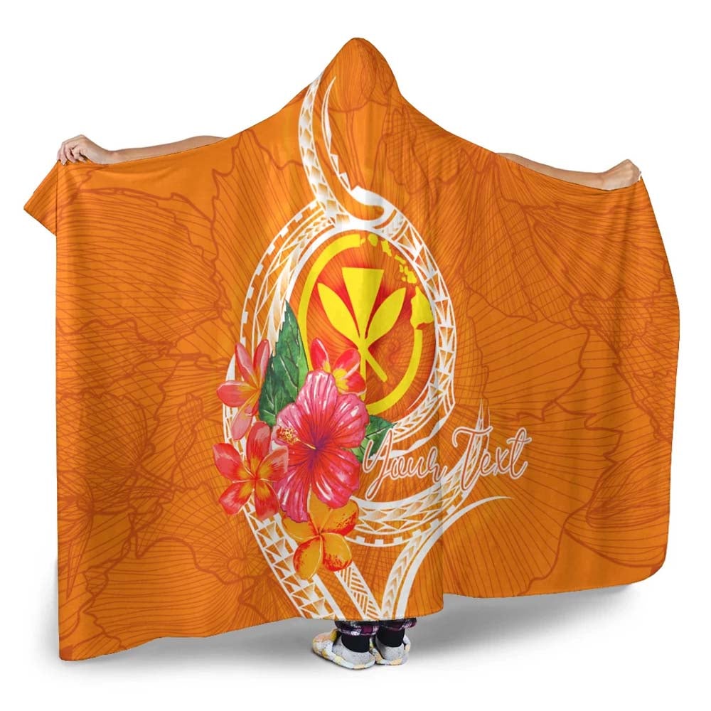 Hawaii Polynesian Custom Personalised Hooded Blanket - Orange Floral With Seal