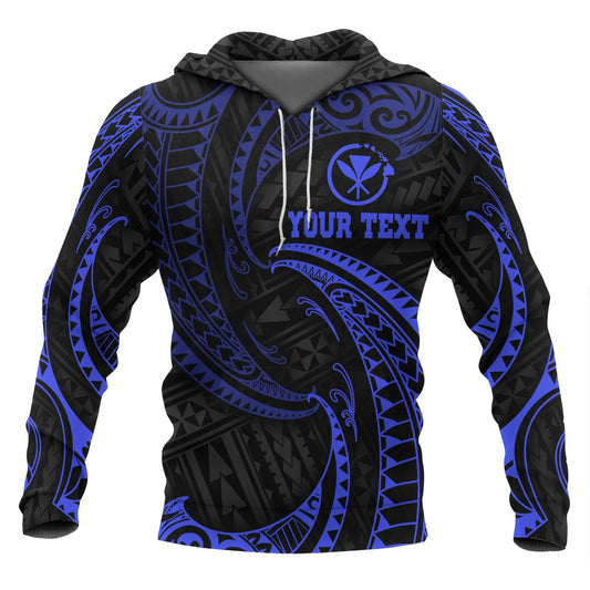 Hawaii Polynesian Custom Personalised Hoodie - Blue Tribal Wave