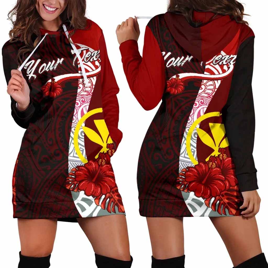 Hawaii Polynesian Custom Personalised Hoodie Dress - Coat Of Arm With Hibiscus