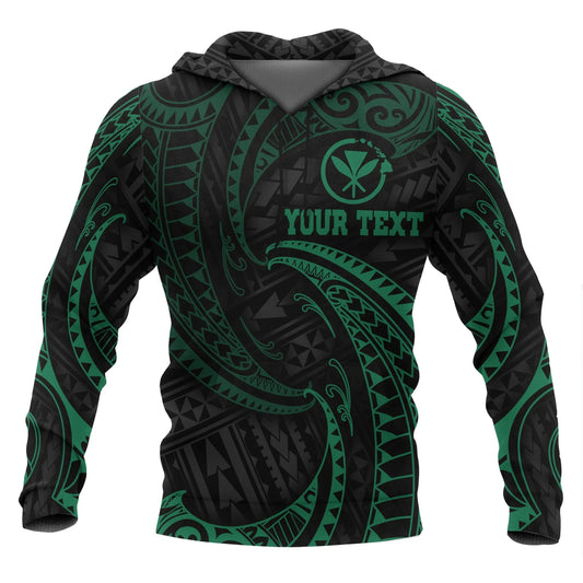 Hawaii Polynesian Custom Personalised Hoodie - Green Tribal Wave