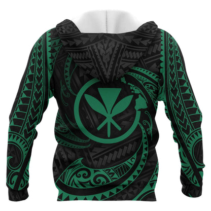 Hawaii Polynesian Custom Personalised Hoodie - Green Tribal Wave
