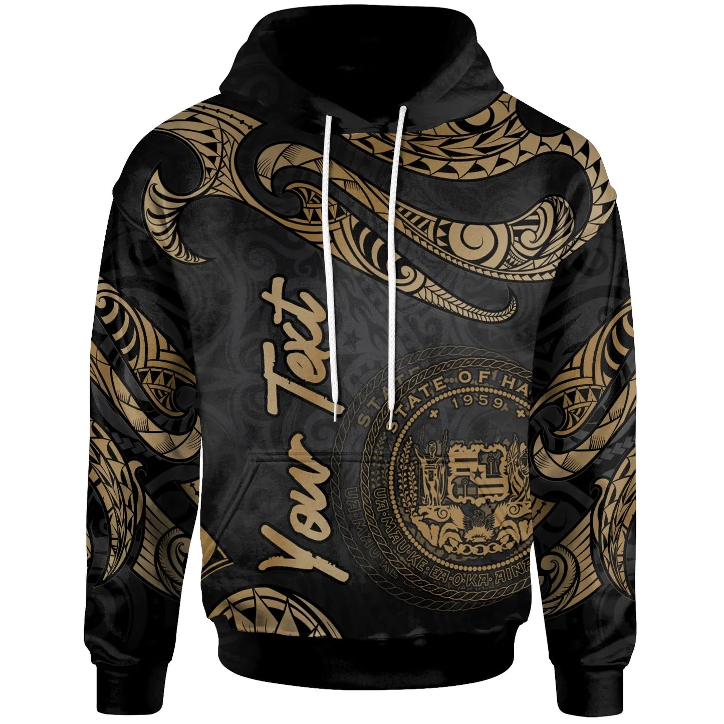 Hawaii Polynesian Custom Personalised Hoodie - Poly Tattoo Gold Version