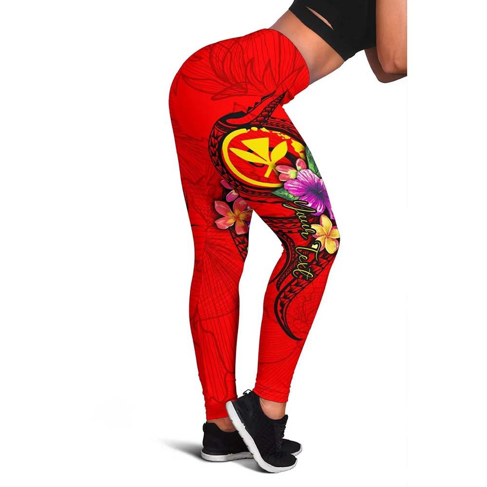 Hawaii Polynesian Custom Personalised Legging - Floral With Seal Red