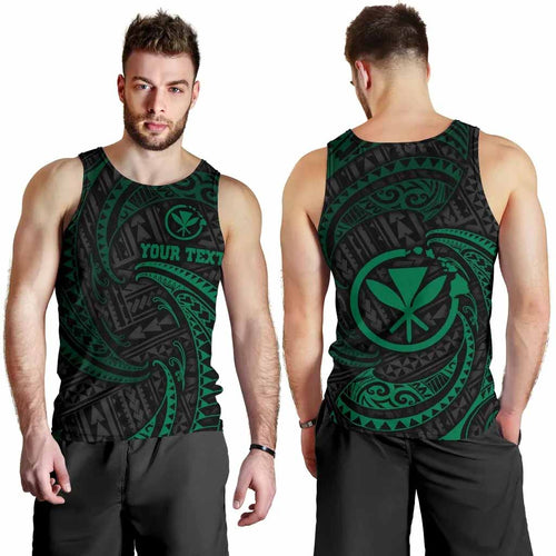 Hawaii Polynesian Custom Personalised Men Tank Top - Green Tribal Wave