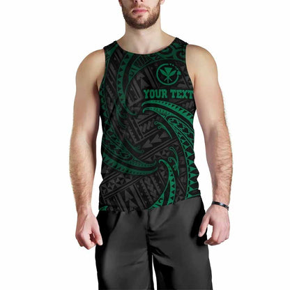 Hawaii Polynesian Custom Personalised Men Tank Top - Green Tribal Wave