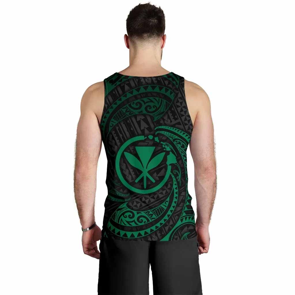 Hawaii Polynesian Custom Personalised Men Tank Top - Green Tribal Wave