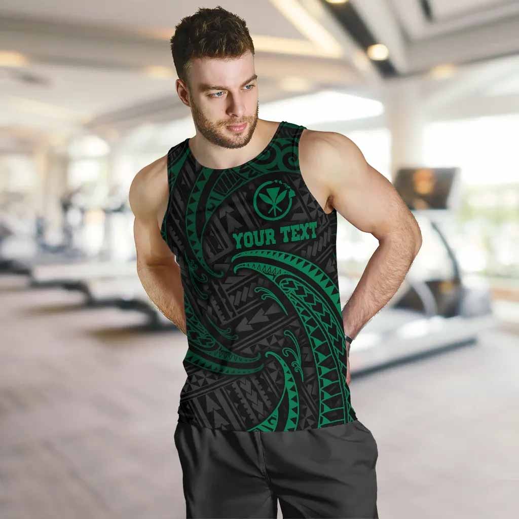 Hawaii Polynesian Custom Personalised Men Tank Top - Green Tribal Wave