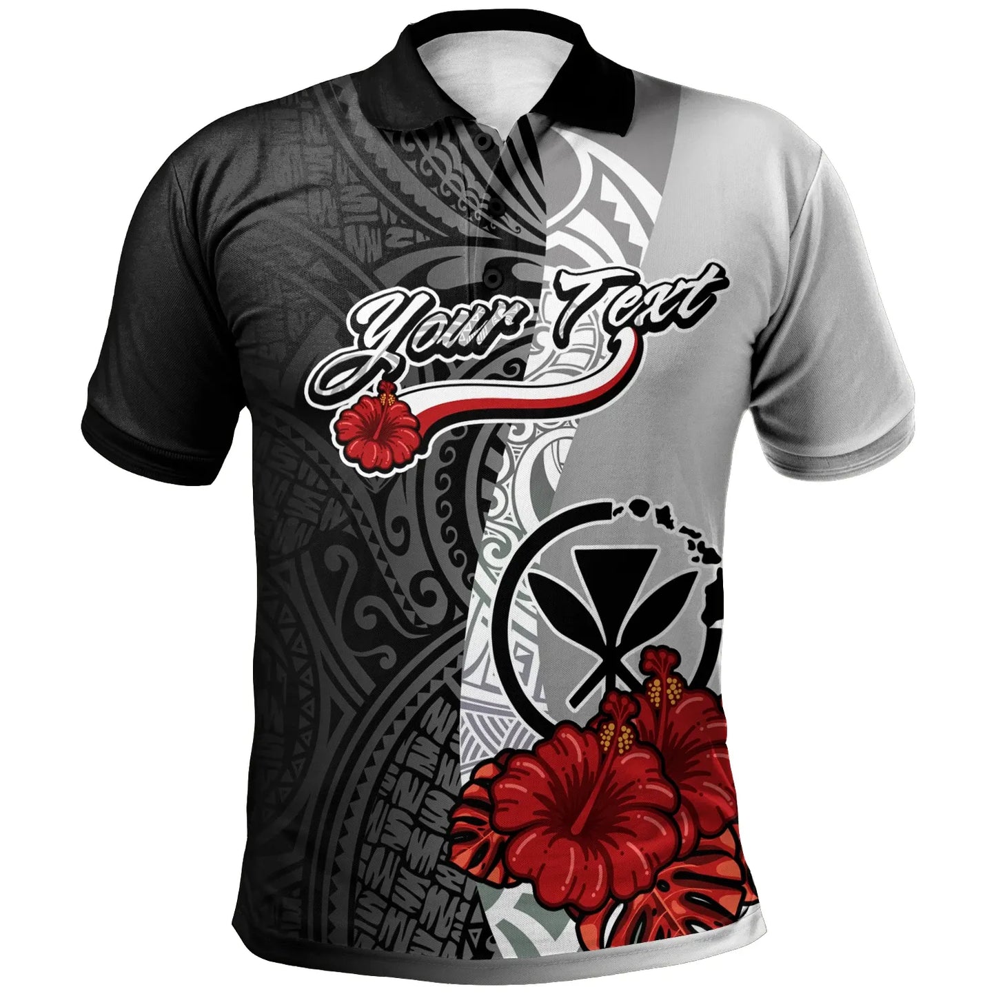 Hawaii Polynesian Custom Personalised Polo Shirt - Coat Of Arm With Hibiscus White