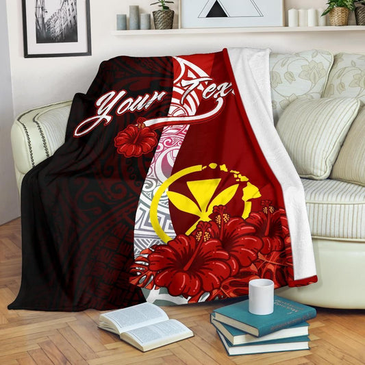 Hawaii Polynesian Custom Personalised Premium Blanket - Coat Of Arm With Hibiscus
