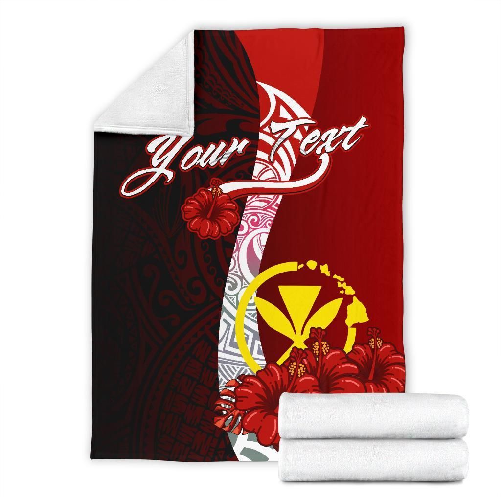 Hawaii Polynesian Custom Personalised Premium Blanket - Coat Of Arm With Hibiscus