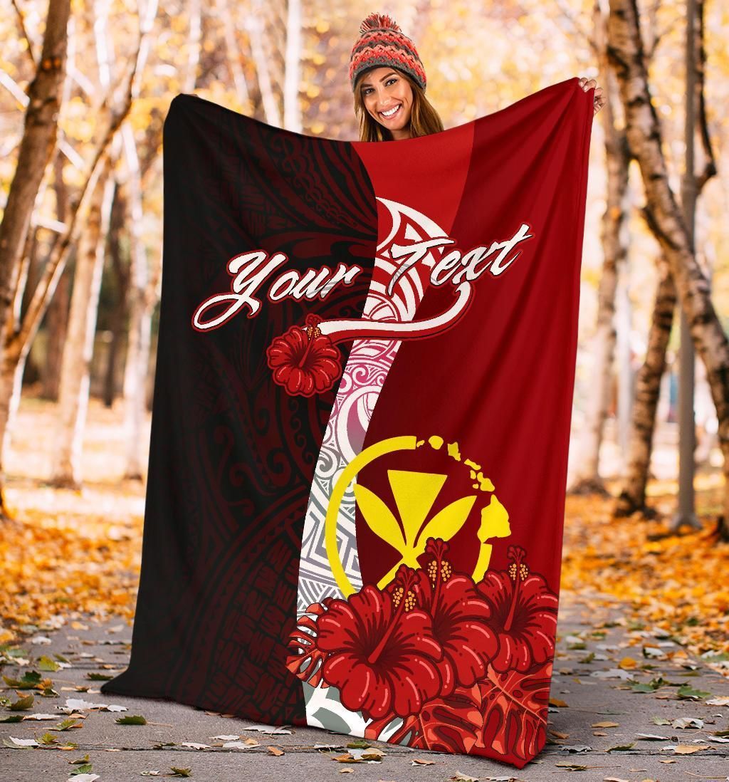 Hawaii Polynesian Custom Personalised Premium Blanket - Coat Of Arm With Hibiscus
