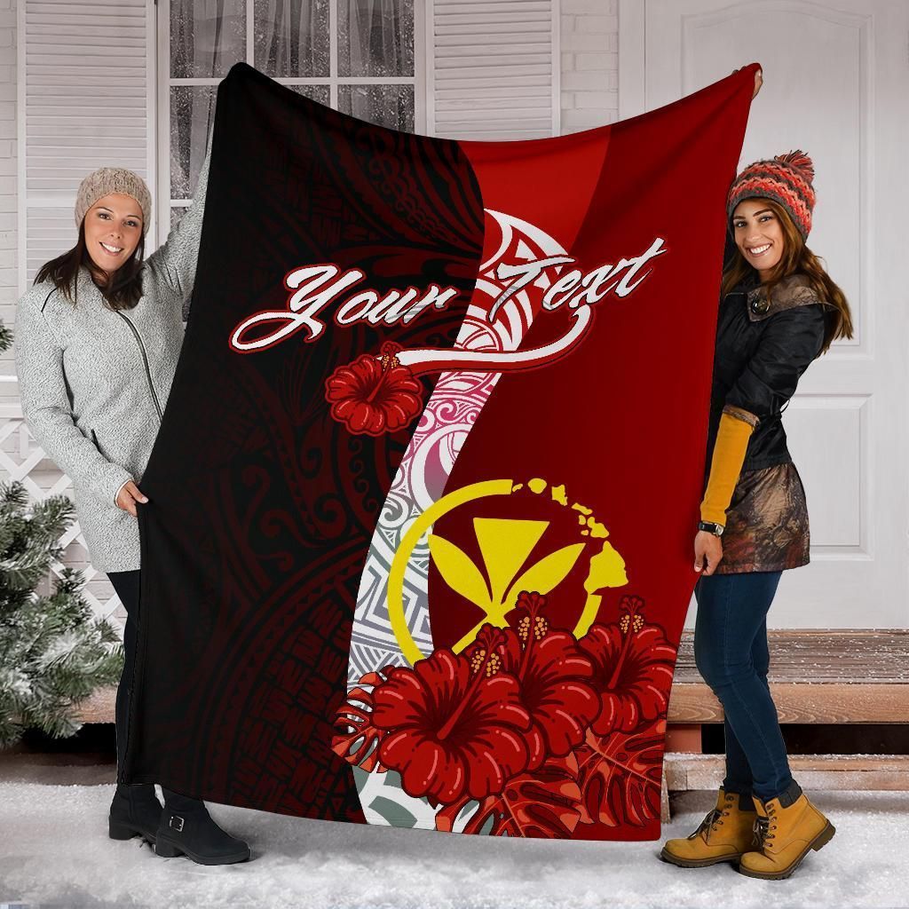 Hawaii Polynesian Custom Personalised Premium Blanket - Coat Of Arm With Hibiscus