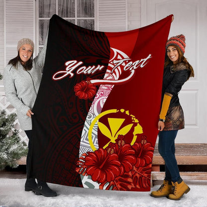 Hawaii Polynesian Custom Personalised Premium Blanket - Coat Of Arm With Hibiscus