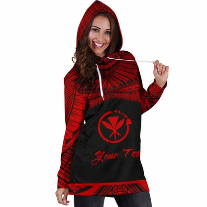 Hawaii Polynesian Custom Personalised Female Hoodie Dress - Hawaii Pride Red Version