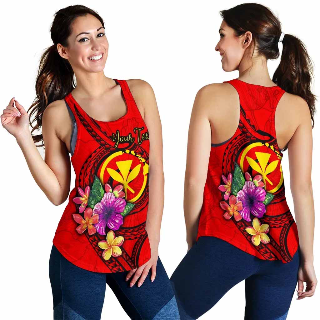 Hawaii Polynesian Custom Personalised Women Racerback Tank - Floral With Seal Red