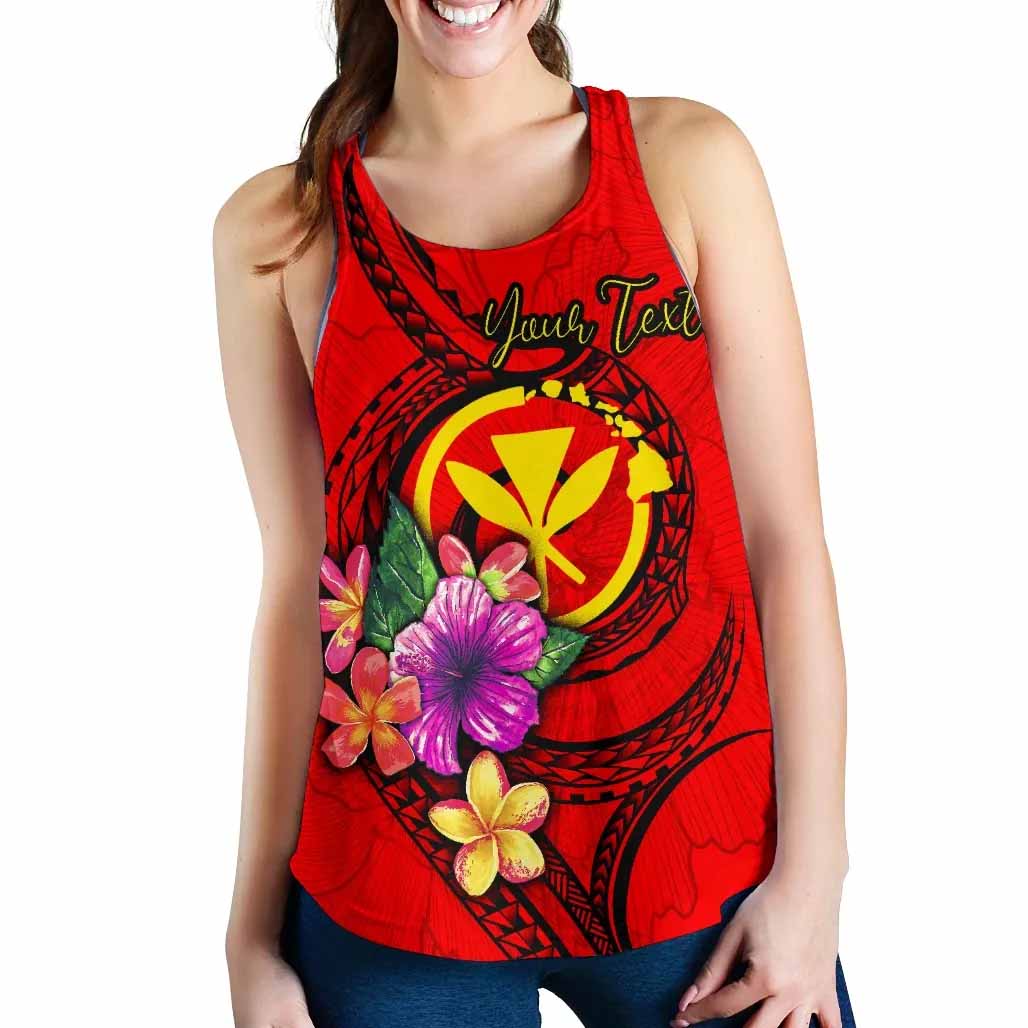 Hawaii Polynesian Custom Personalised Women Racerback Tank - Floral With Seal Red