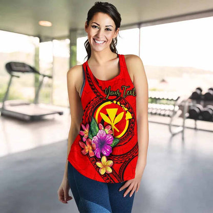 Hawaii Polynesian Custom Personalised Women Racerback Tank - Floral With Seal Red