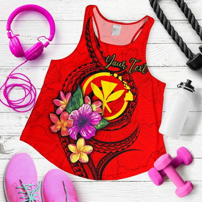 Hawaii Polynesian Custom Personalised Women Racerback Tank - Floral With Seal Red