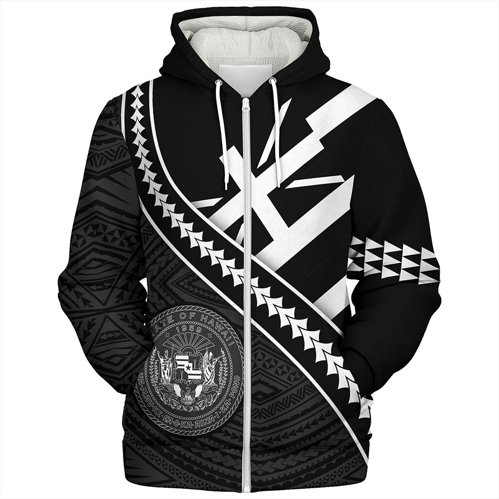 Hawaii Sherpa Hoodie Polynesian Flag Black Unique Style