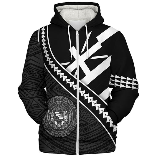 Hawaii Sherpa Hoodie Polynesian Flag Black Unique Style