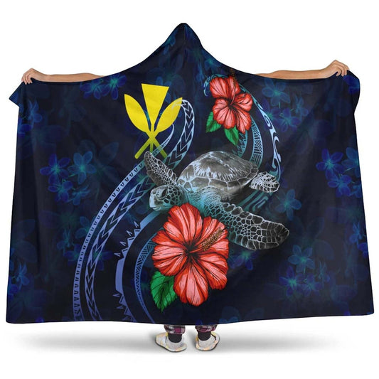 Hawaii Polynesian Hooded Blanket - Blue Turtle Hibiscus